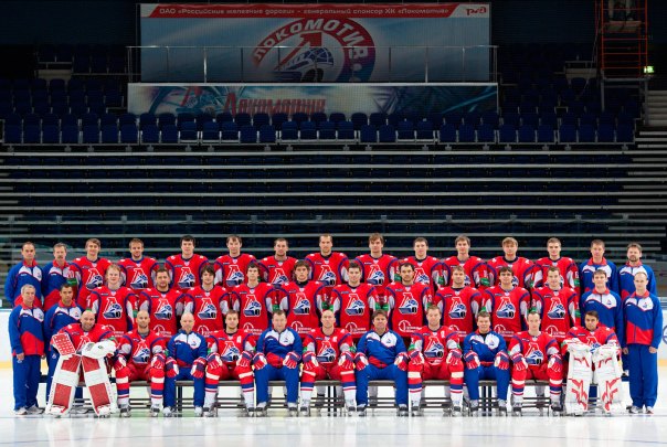Handout file photo shows Lokomotive Yaroslavl ice-hockey team of the KHL posing for a team photo